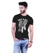 Rock n Roll Graphic Printed Front Printed Cotton Black T-Shirt - Image 5