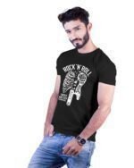 Rock n Roll Graphic Printed Front Printed Cotton Black T-Shirt - Image 4