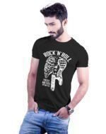 Rock n Roll Graphic Printed Front Printed Cotton Black T-Shirt - Image 3