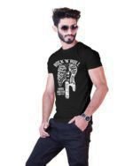 Rock n Roll Graphic Printed Front Printed Cotton Black T-Shirt - Image 2