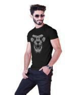 Tiger Graphic Printed Front Printed Cotton Black T-Shirt - Image 5