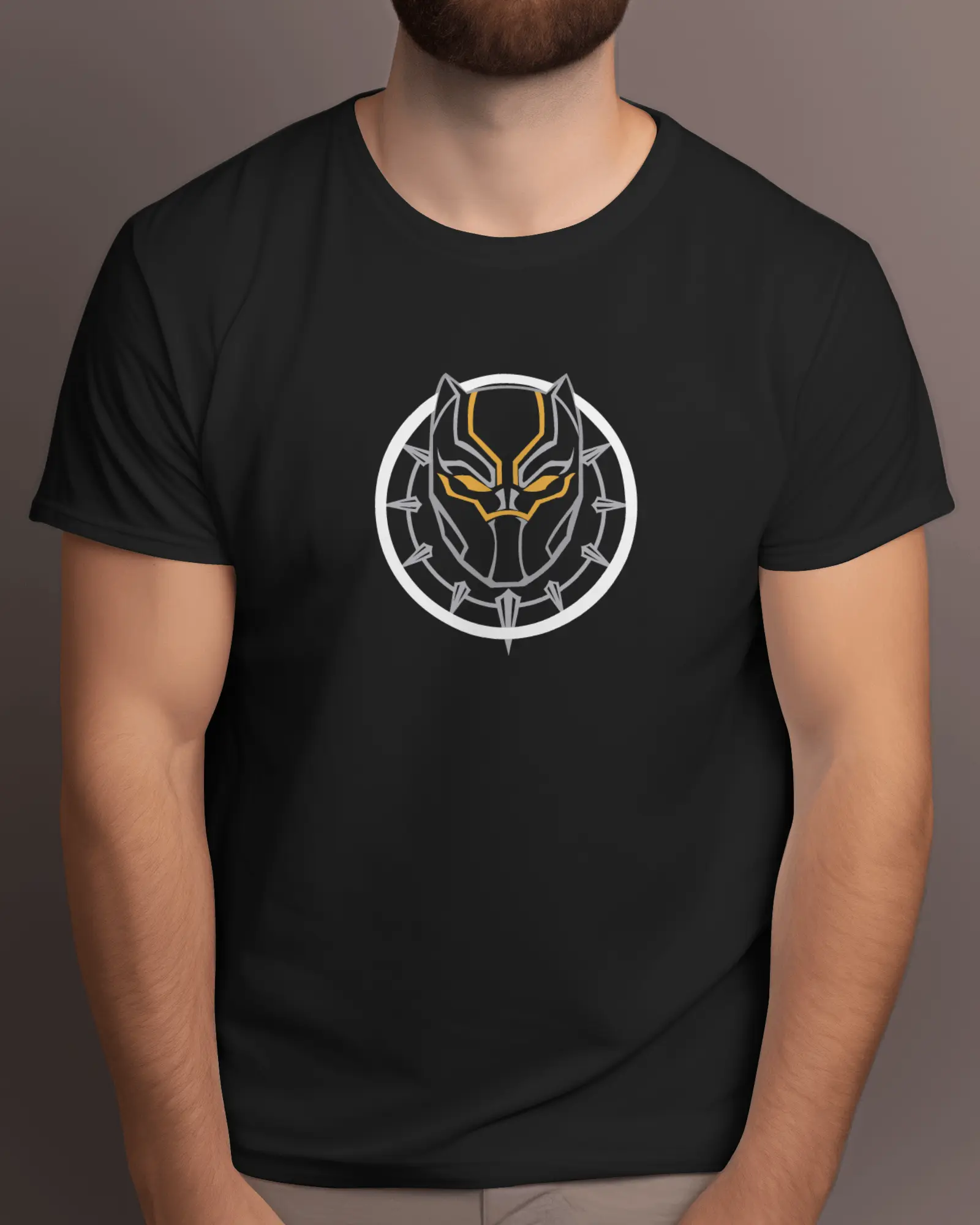 MountCart Store Wakanda Forever Black Panther Graphic Printed 100% Cotton T-Shirt - Regular Fit, Round Neck, Half Sleeves