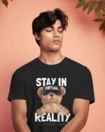 MountCart Store Streetwear Stay in Reality Graphics Printed Regular Bio-wash Cotton T-Shirt