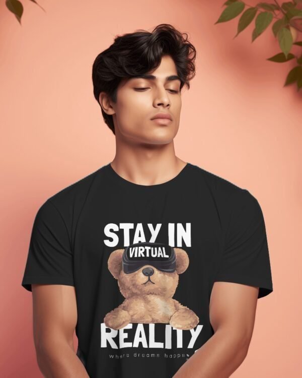 MountCart Store Streetwear Stay in Reality Graphics Printed Regular Bio-wash Cotton T-Shirt